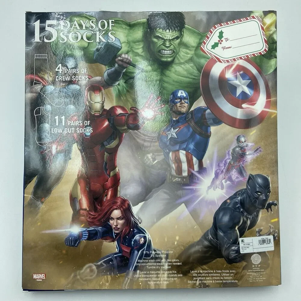 Men's (6-12) Marvel 15 Days of Socks Advent Calendar 15pk NEW Gift Christmas